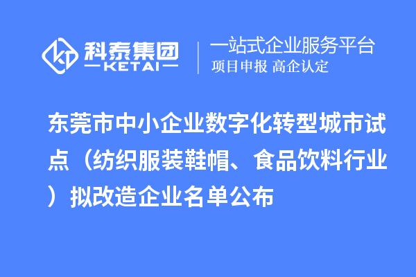 東莞市中小企業數字化轉型城市試點（紡織服裝鞋帽、食品飲料行業）擬改造企業名單公布