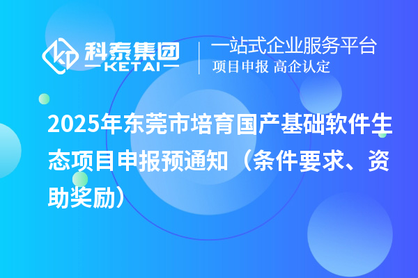 2025年東莞市培育國產基礎軟件生態項目申報預通知（條件要求、資助獎勵）