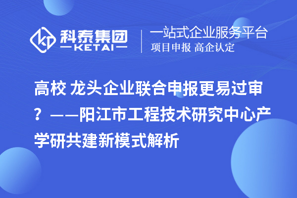 高校+龍頭企業(yè)聯(lián)合申報(bào)更易過審？——陽江市工程技術(shù)研究中心產(chǎn)學(xué)研共建新模式解析