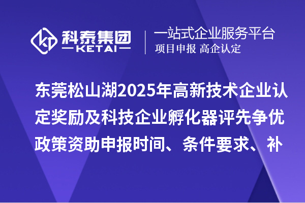 東莞松山湖2025年高新技術企業認定獎勵及科技企業孵化器評先爭優政策資助申報時間、條件要求、補助標準