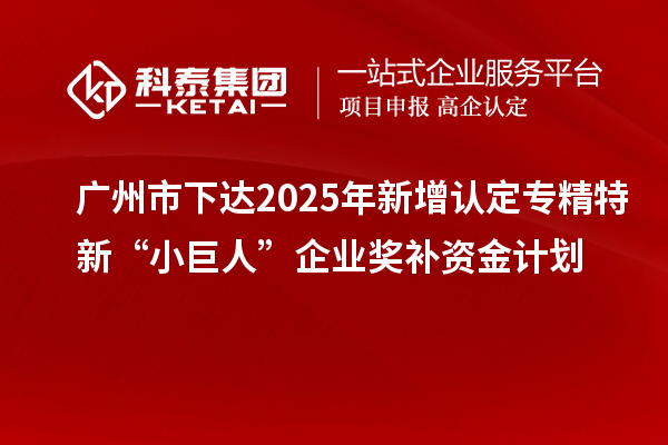 廣州市下達(dá)2025年新增認(rèn)定專精特新“小巨人”企業(yè)獎(jiǎng)補(bǔ)資金計(jì)劃