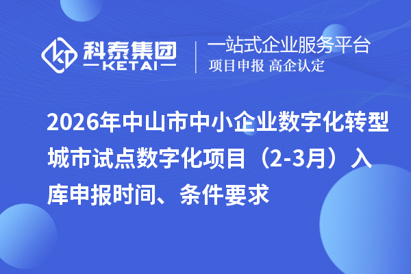 2026年中山市中小企業數字化轉型城市試點數字化項目（2-3月）入庫申報時間、條件要求