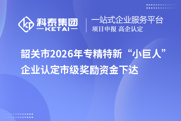 韶關市2026年專精特新“小巨人”企業認定市級獎勵資金下達