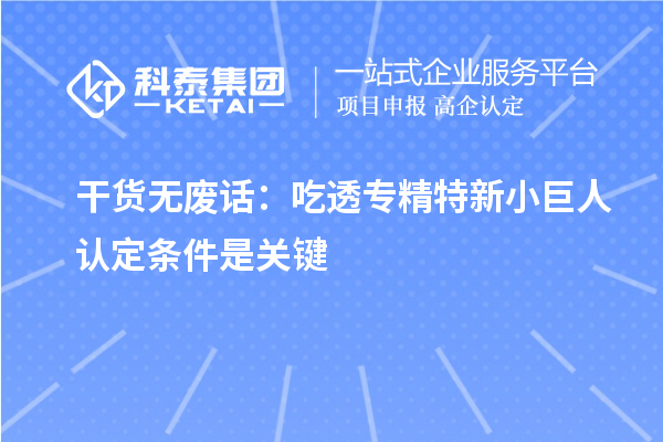 干貨無廢話：吃透專精特新小巨人認(rèn)定條件是關(guān)鍵